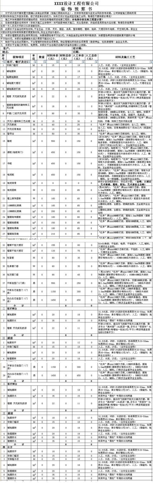 成都装修收费标准明细（成都装修收费标准明细表）